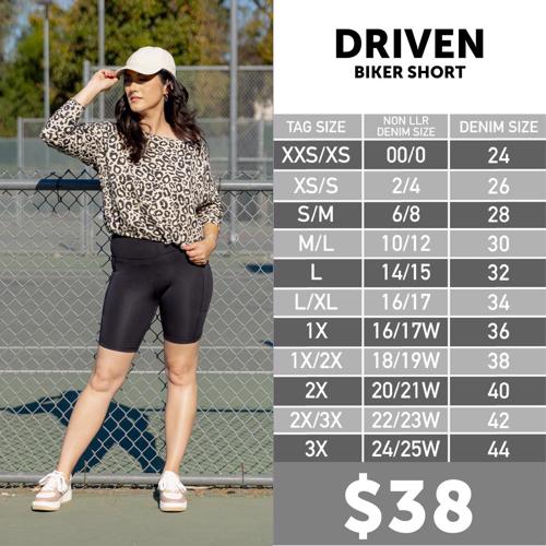 Driven Biker Shorts Size Chart